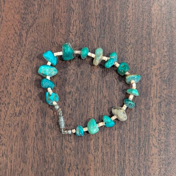 Vintage Turquoise Chunky Nugget & Shell Bead Bracelet Native American 1970s - Picture 6 of 8